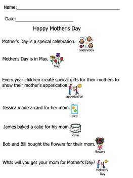 Preview of Mother's Day story with Visuals and Differentiated Worksheets