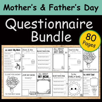 Preview of Mother's and Father's Day Questionaire - All About My DAD and Mom, Bundle