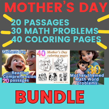 Preview of Mothers day math ,Coloring , reading passages ,puzzle worksheets in one Bundle