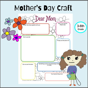 Preview of Mother's day writing, craft and portrait activity,  one page, coloring.
