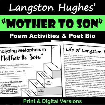 Preview of Mother to Son Langston Hughes Poetry Analysis - Printable & Digital