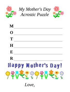 Preview of Mother's Day Acrostic Puzzle