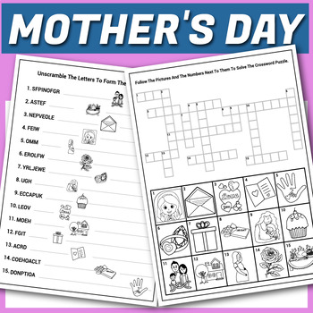 Preview of Mothers Day Activities, Word Search, Worksheets, Scramble, Crossword, Vocabulary