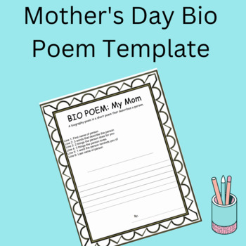 Preview of Mothers Day Biography Bio Poem DIY printable template