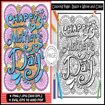 Preview of Mothers Day Coloring Card – PDF Printable card to color for Mom / Mum, Grandma