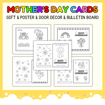 Preview of Mothers Day Coloring Card craft l May Gift, Poster & Door Decor & Bulletin Board