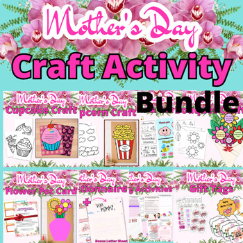 Preview of Mothers Day Craft Activity Bundle, poem, card, Flower Bouquet, Writing & more...