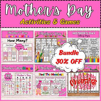 Preview of Mothers Day Craft & Activity & Games BUNDLE: Number, Sequencing, Coloring, Bingo