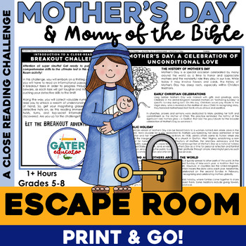 Preview of Mothers Day Escape Room | Bible Lesson Kids | Sunday School Lessons