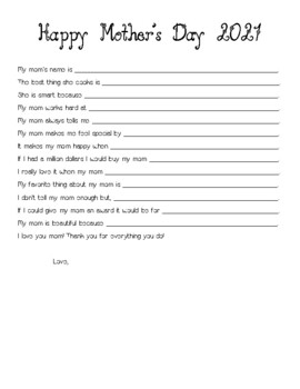 Mother s Day Printable Fill In Blank