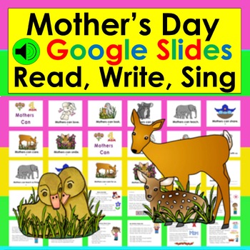 Preview of Mothers Day Google Slides Mini Book, Writing, Songs K/1 Digital Center PDF