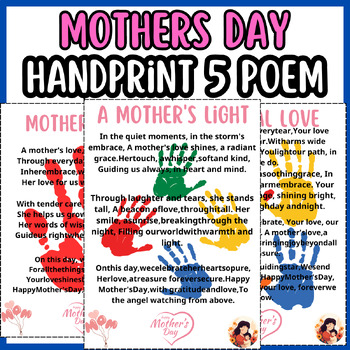 Mothers Day Handprint Poem;5 Poem Handprint by Learnorama Resources