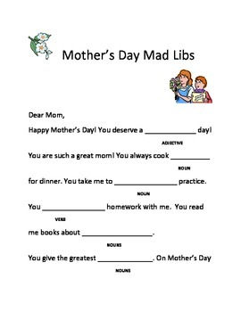 Mother's Day Mad Libs by Little House of Lessons | TpT