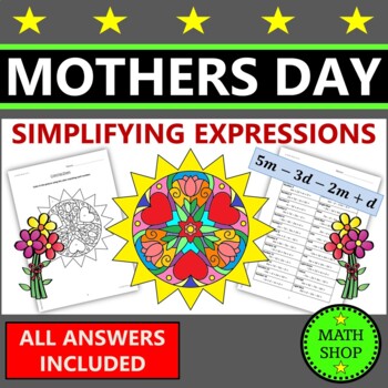 Preview of Mothers Day Math Coloring Combining Like Terms Spring Math