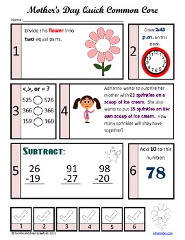 Mother's Day No Prep Math and Literacy Activities Second Grade Common Core