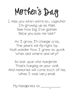 Mother's Day Poem: Handprints by Tiffany Teaches | TpT
