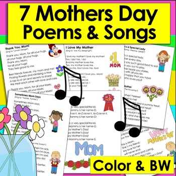 Mother's Day Activities:  Poems / Songs-Color & B/W - Shared Reading and Fluency
