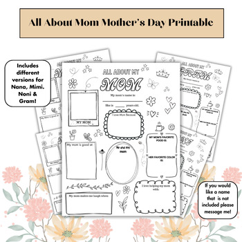Preview of Mothers Day Printable | Mothers Day Gift | All About Mom Questionnaire