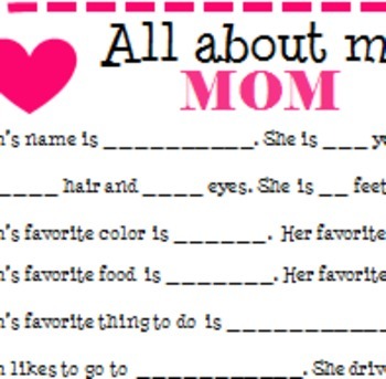 Preview of Mother's Day Questionnaire - UPDATED - Fill in the Blank for many mom figures