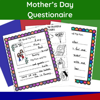 Preview of Mothers Day Questionaire Mothers Day Acrostic Poem All About Mom Printable