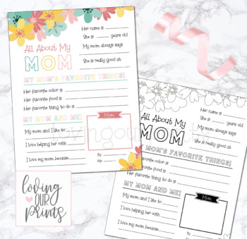Preview of Mothers Day Questionnaire, Mothers Day Printable, All About My Mom