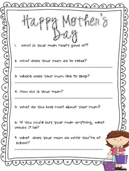 Mother's Day Questionnaire, Survey and Poem (MUM edition) by Miss Nelson