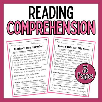 Preview of Mothers Day Reading Comprehension Passages | May Memorial Day Activities