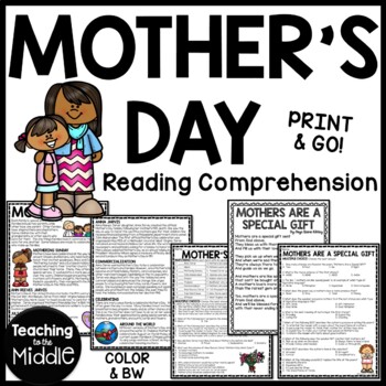 Preview of Mother's Day Informational Text Reading Comprehension and Poem Worksheet May