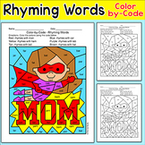 Mother's Day Color by CVC Rhyming Words Literacy Center Activity