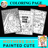 Mothers Day, Spring Mom cute Coloring Pages, Doodle Painte