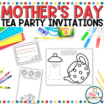 Preview of Mother's Day Classroom Tea Party Invitations for May