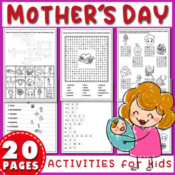 Preview of Mothers Day Vocabulary Activities Word Search Puzzle, Missing Letters, Crossword