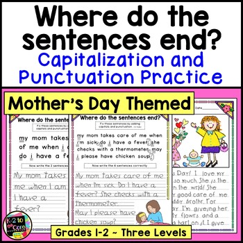 Preview of Mothers Day Writing Capitalization and Punctuation Practice | Paragraph Editing