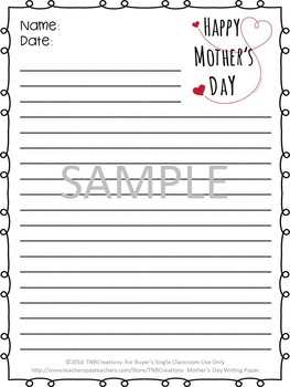 Mother's Day Writing Paper by TNBCreations | TPT