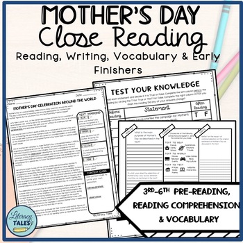 Preview of Mothers Day Writing,  Reading Comprehension Passage May Close Read Activity