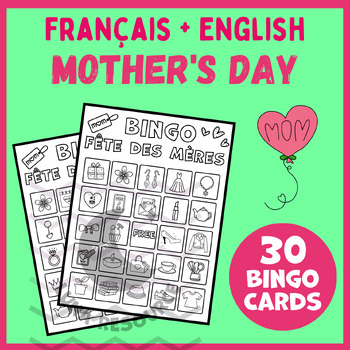 Preview of Mothers Day bingo game craft FRENCH Fête des mères center activities primary 1st