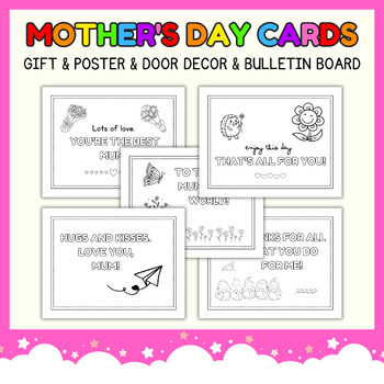 Preview of Mothers Day coloring Card l May Gift & June Poster & Door Decor & Bulletin Board