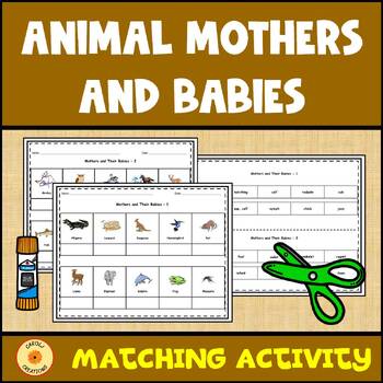 Preview of Animal Mothers and Their Babies Matching Activity with Easel Option