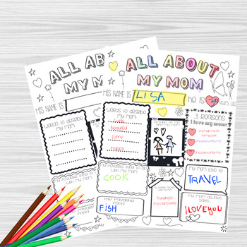 Preview of Mothers day PRINTABLE Coloring Page activity Kids Gift for Mom worksheet craft