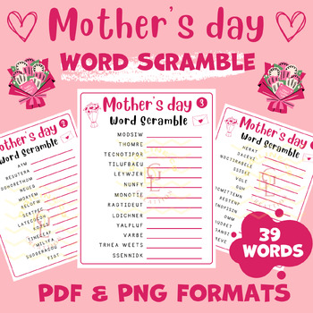 Preview of Mothers day Word scramble Puzzle Crossword worksheet activity middle high school