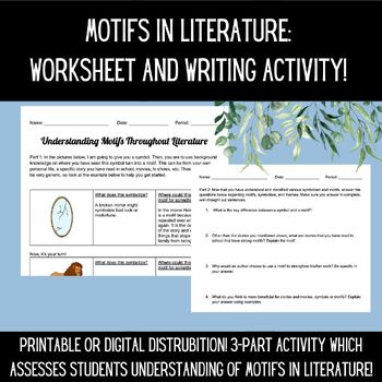 Preview of Motifs in Literature: Worksheet and Writing Activity!