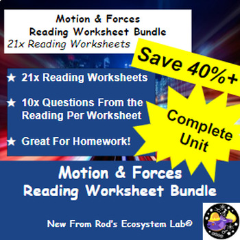 Preview of Motion & Forces Complete Unit Reading Worksheet Bundle **Editable**
