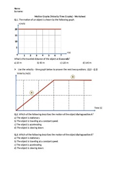 Distance-Time and Velocity-Time Graphs Worksheet