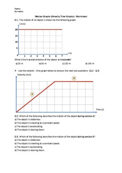 Preview of Motion Graphs (Velocity Time Graphs) - Worksheet | Easel Activity, Printable PDF