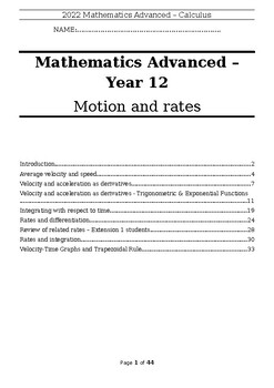 Preview of Motion & Rates Revision Booklet - HSC Mathematics Advanced