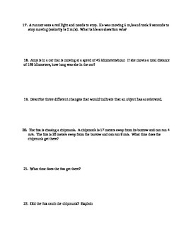 Speed, Velocity, Acceleration Practice Test with Answer Key