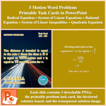 Preview of Motion Word Problem Task Cards in PowerPoint
