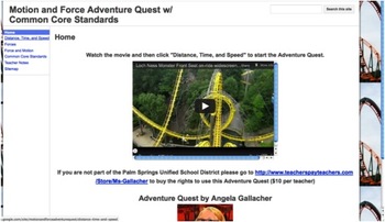 Preview of Motion and Force Adventure Quest w/ Common Core Standards