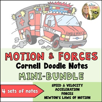 Preview of Motion and Forces Doodle Notes | Speed Velocity | Forces | Newtons Laws