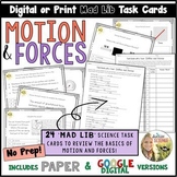 Motion and Forces Task Cards Mad Lib Review Activity Speed